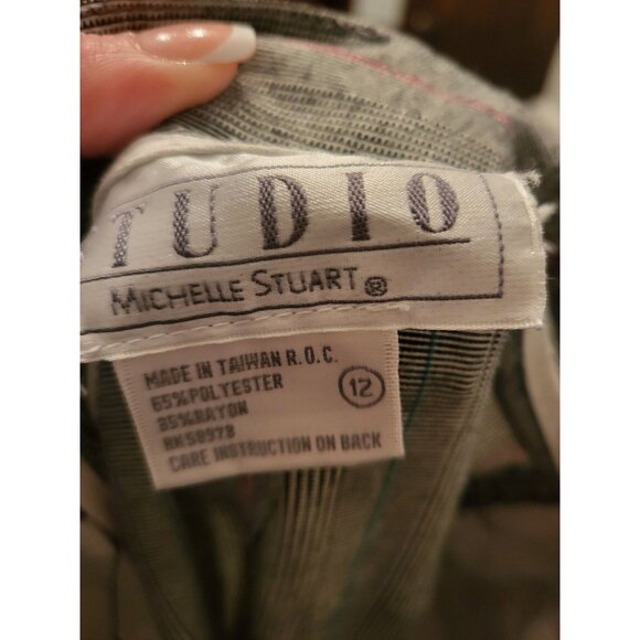 Vintage 80's Gray/Pink Pinstripe Pleated Pants 12 High Waisted Preppy Old Money - Picture 8 of 8